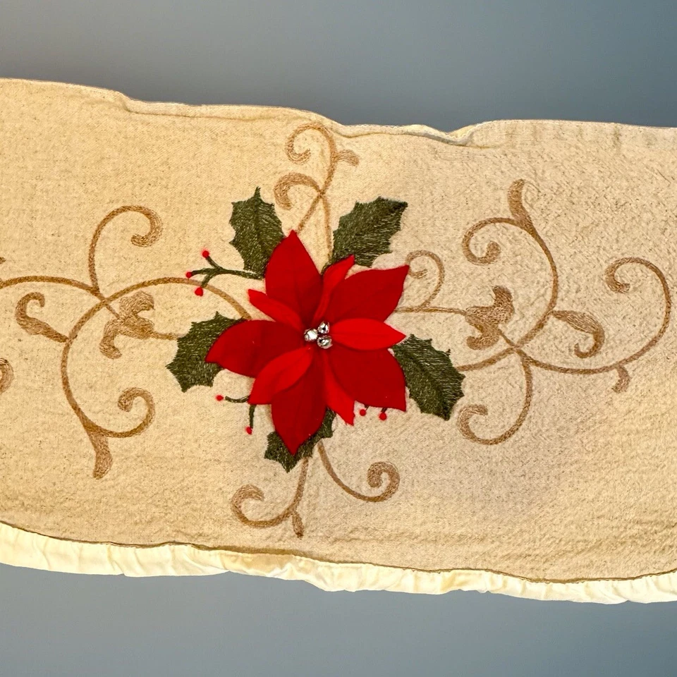 Christmas Table Runner by st nicholas Square 62 in x 12 in Poinsettia Bells - Image 4 of 4