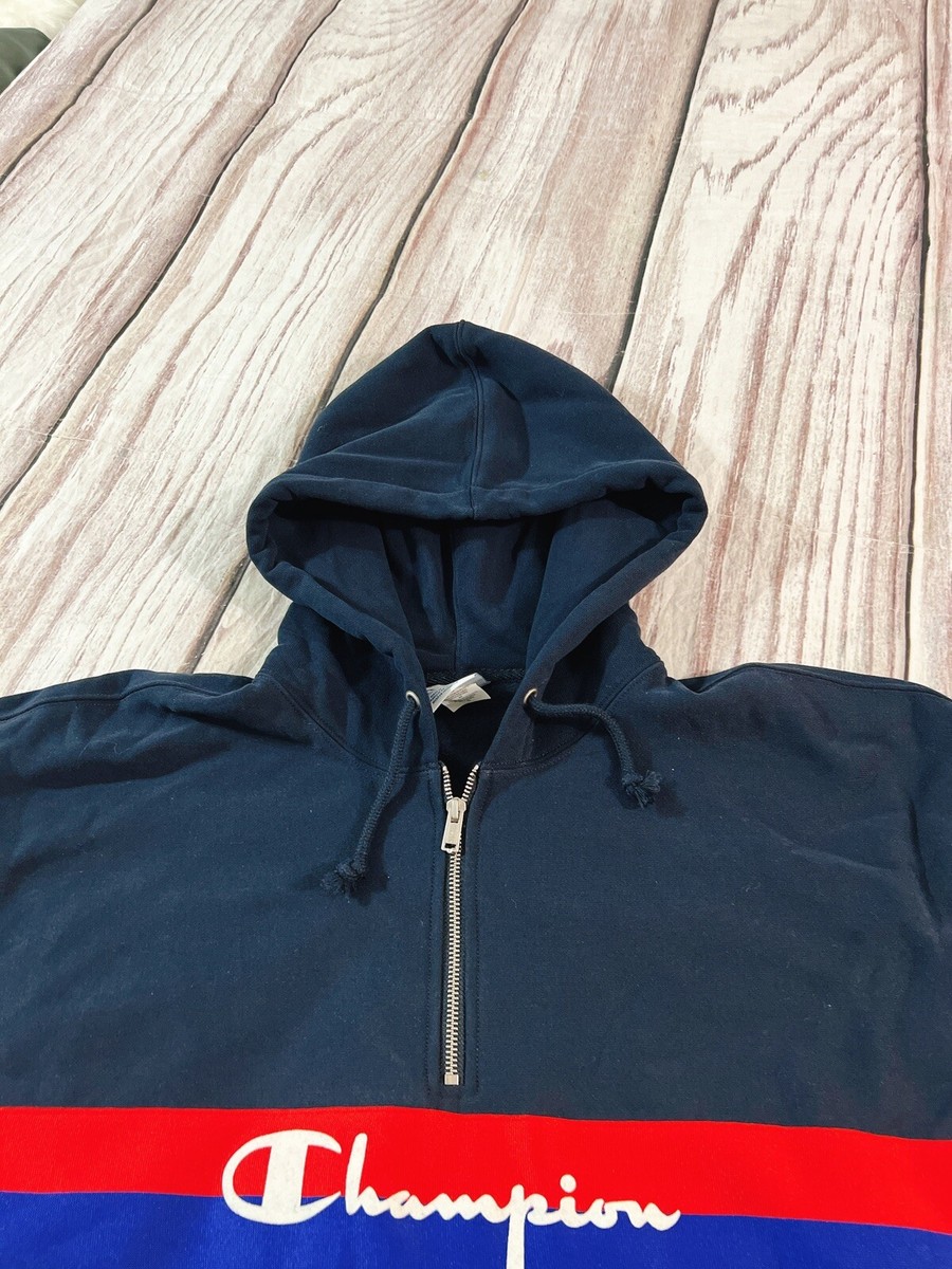 Champion Men SZ 2XLarge Reverse Weave Navy Blue Hoodie 1/4 Zip NWT