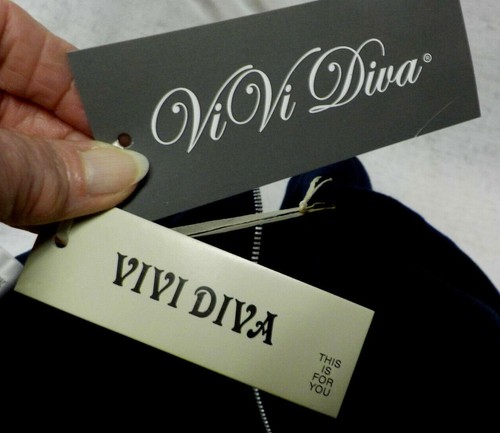 Vivi Diva Hoodie Size S NWT Navy Cotton Blend Long Sleeve Full Zip Pocket String - Picture 11 of 11