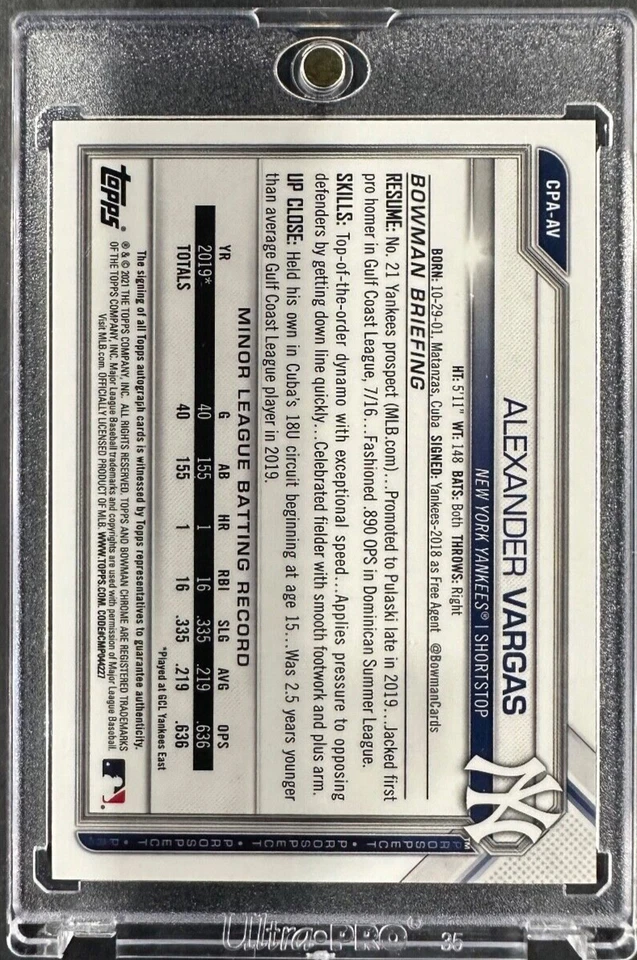 2021 Bowman Chrome Prospects Auto Alexander Vargas #CPA-AV Auto - Image 2 of 2