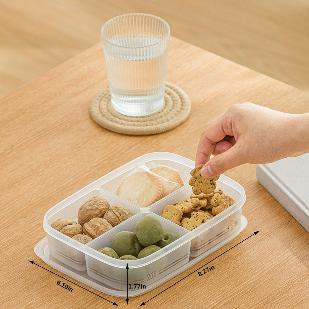Reusable 4-Compartment Bento Snack Box for Travel & Lunch