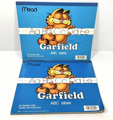 Vintage GARFIELD ABC Writing Tablet Pads Paper Mead 10 x 8'' 40 Ruled Sheets