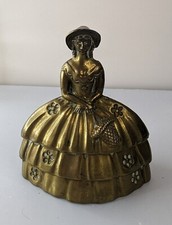 Vintage Brass Southern Lady Bell Full Dress Bonnet Basket in Hand 11cm Used