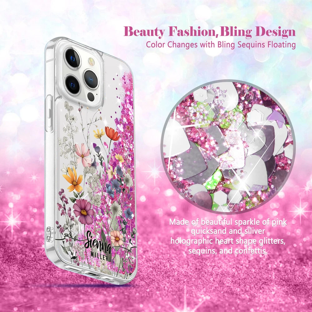 Glitter Clear Custom Phone Case for iPhone 12 13 14 15 16 Pro Max