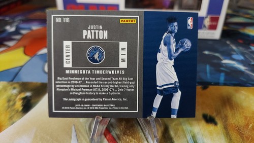 2017-18 Justin Patton Contenders Rookie Auto #D/35 Minnesota Timberwolves - Picture 2 of 2