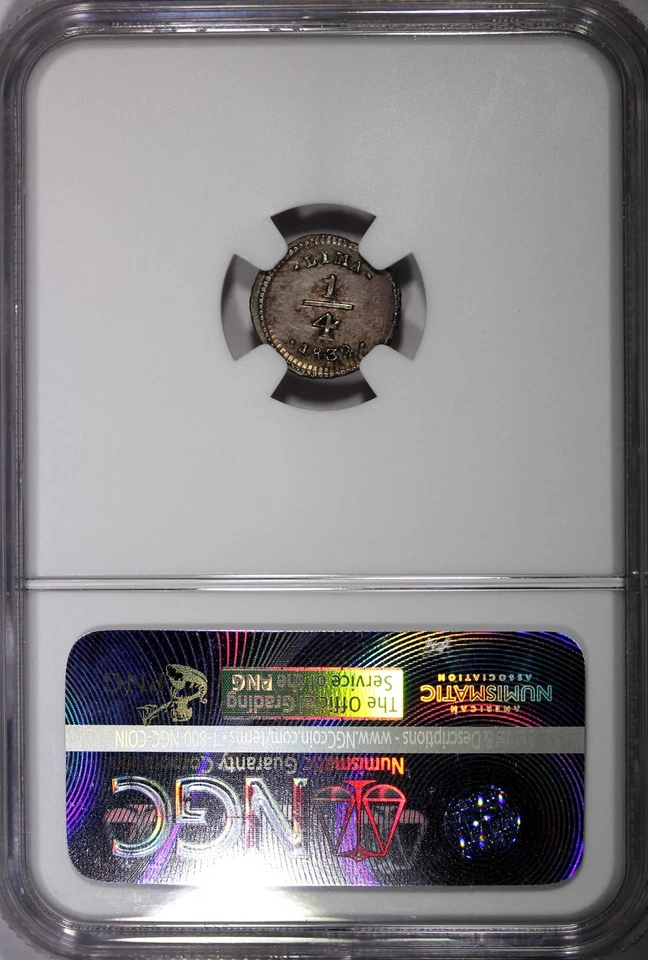 PERU Silver 1832 1/4 Real Lima Mint NGC MS62 1 GRADED HIGHEST RARE KM#143.1(009) - Image 3 of 4