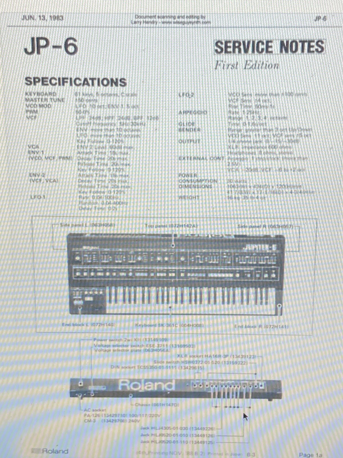 Roland Jp-6 Service Notes Pdf | eBay