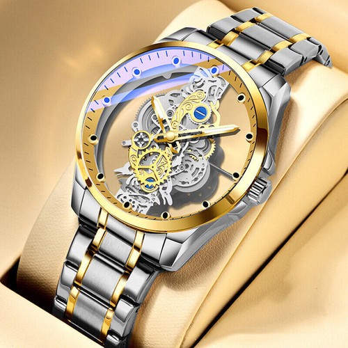 Montre-Bracelet à Quartz Automatique Squelette Homme Business Acier Inoxydable Montre Creuse - Photo 9/31