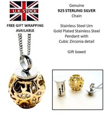 Memorial Urn Ashes Pendant Yellow Gold Plated Stainless Steel Keepsake + Chain