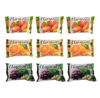 9 Bars Fruity Soap Harmony Orange Grape Strawberry Extra Moisturizing Bar 75g