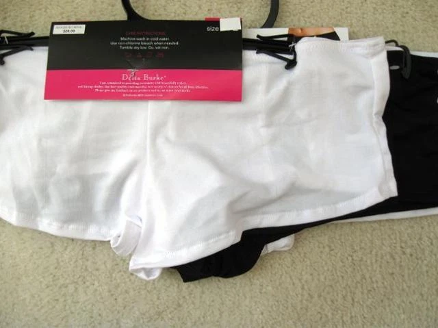 DELTA BURKE Talla 7 (L) Dos (2) Micro Boyshorts con Encaje en Blanco y Negro Foto 2 de 3