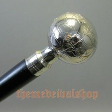 Chrome Globe Brass Solid Handle Antique Victorian Cane Wooden Walking Stick Gift