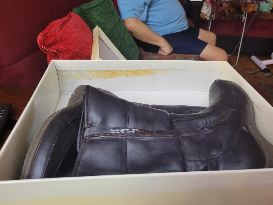 Новый черный кожаный колена молнии натуральный мех ботинки женский размер 7,5 с коробкой - Изображение 4 из 4