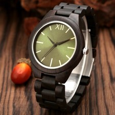Handmade Nature Wood Green Dial Men's Bamboo Watch Quartz Watches Bamboo Band