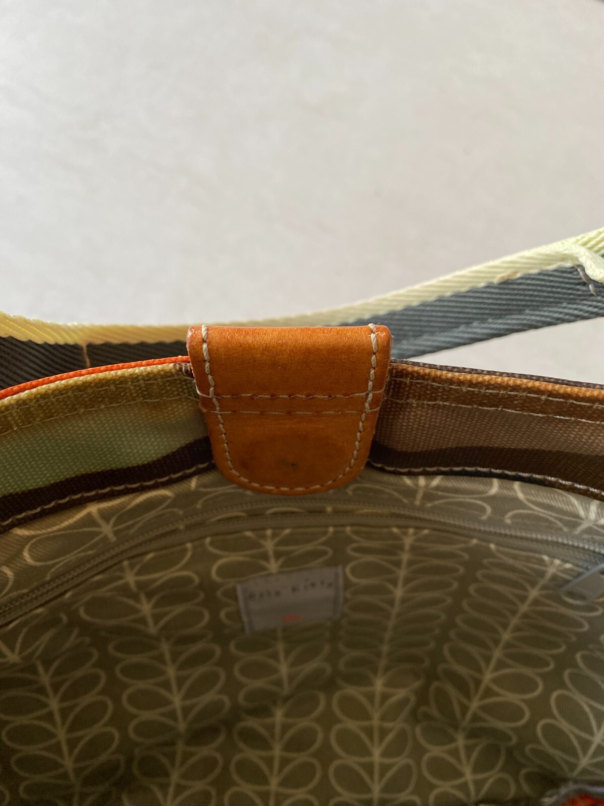 Lovely Orla Kiely Etc Brown Stem Oilcloth Tote Bag Handbag Leather Trim