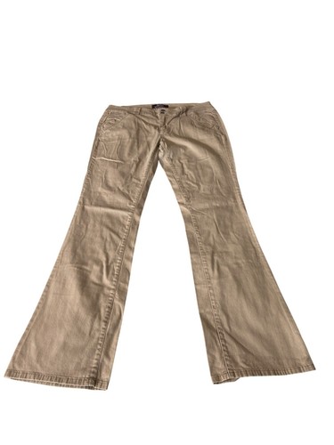 Vintage BeBop Women Flare Pant Beige Size 11 Flat Front Double Button Waist Y2K - Picture 2 of 12