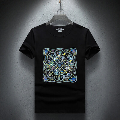New Fashion Trend Rhinestones Summer Short Sleeve Luxury Men Streetwear T-Shirt