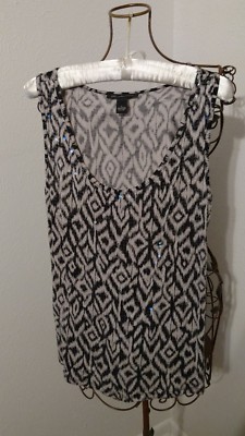 INC International Concepts Black and Tan Tank with Squin Front ~ Size L