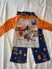 Boys Sz 4 Space Jam Pajamas Orange Blue Bugs Bunny Let  s Jam Flame Resistant