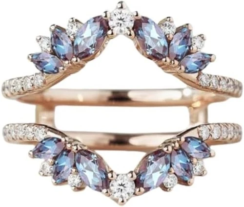 Marquise Alexandrite & Simulated Diamond Wrap Ring Enhancer 14k Rose Gold Plated