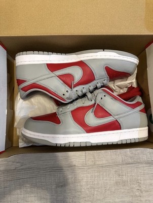Nike Dunk Low Men's Low Top Lace Up Leather Sneakers Rubber Sole Gray Red