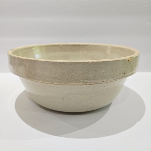 Antique Stoneware Crock Mix Bowl Salt Glazed Farmhouse Granny Bread Bowl 8 3/4"D