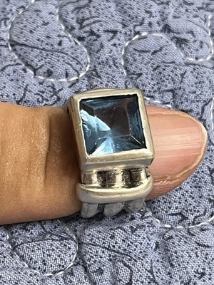 Gorgeous Dark Blue Teal Topaz Sterling Silver Ring Sz 6.5 Signed w/ Mark