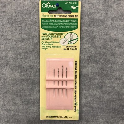 Clover Double Eye Sewing Needle Fine Sharp Tip - Twin Color Stitch #243 Sz 22,24