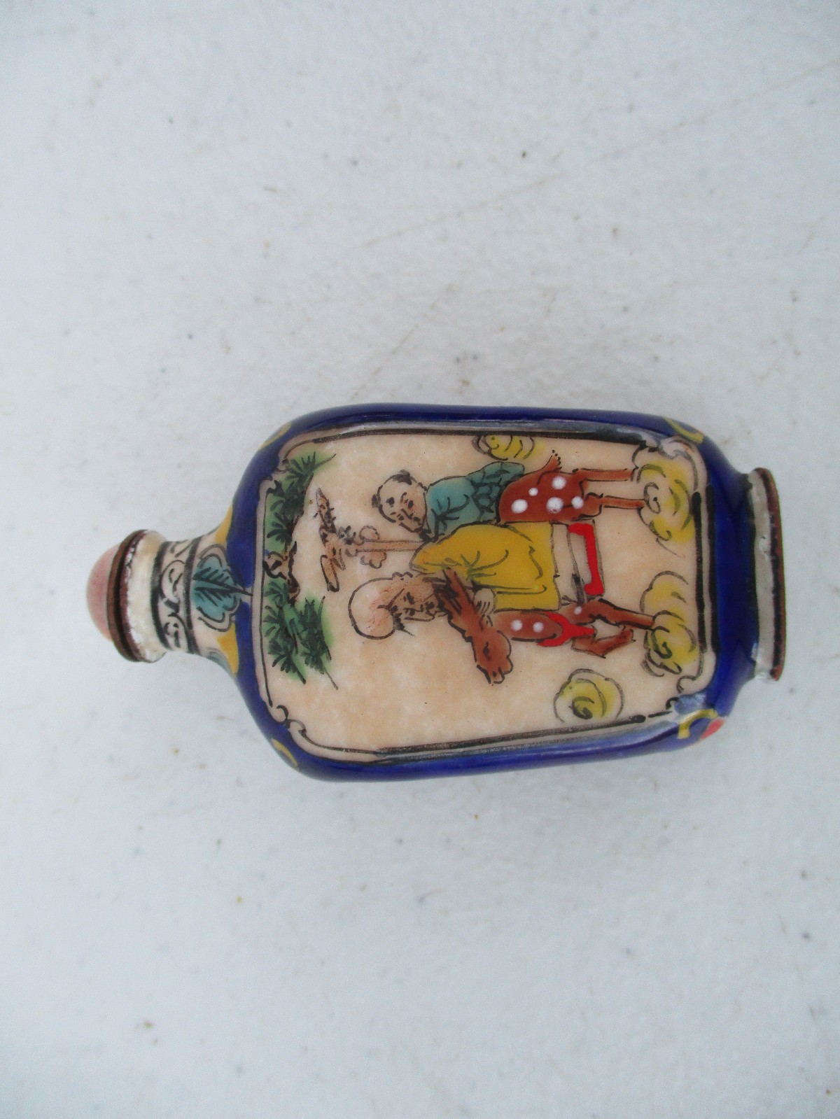 Chinese Porcelain Snuff Bottle Giant Orange / Lemon Harvest & Donkey Ride