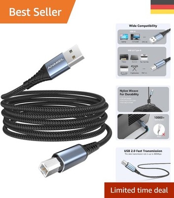 Langlebiges 3 m USB-Druckerkabel mit Nylonummantelung   Für HP, Canon und mehr