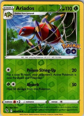 Ariados Reverse Holo Uncommon Pokemon GO 007/078 MP