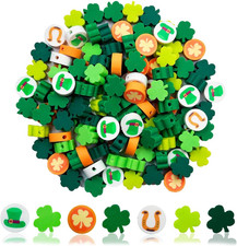 100Pcs St. Patrick's Day Shamrocks Handmade Polymer Clay Beads, Luck Clover P...