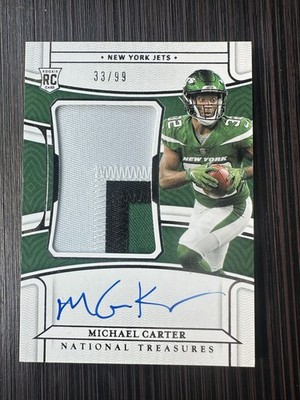 MICHAEL CARTER 2021 NATIONAL TREASURES ROOKIE PATCH AUTO #190 33/99 JETS RPA RC