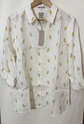 Chicco s Size 3 No Iron Pineapple Linen Button Down Shirt New With Tags