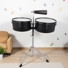 2-Piece Timbales Beginner Drum Kit - 2 Drums, Cowbell, Black Latin Percussion