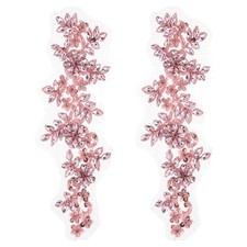2Pcs Pink Rhinestone Applique Patches for Dresses Wedding, 13 x 4 Inches