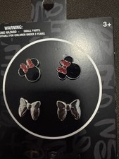 Disney Minnie Mouse Stud Earring Set - Black  Red with Silver Bows New Gift