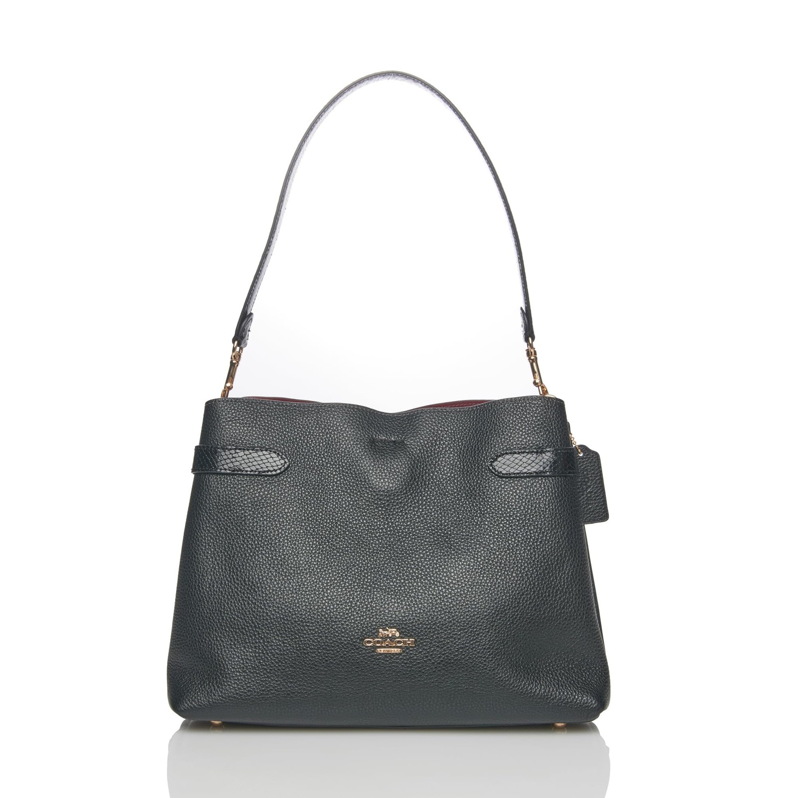 COACH CH537 Shoulder Bag Black Leather IMA47 Zip Tote Crossbody Women’s Handbag
