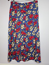 Sag Harbor Floral Midi Skirt Womens PM Blue Red Button Front Rayon