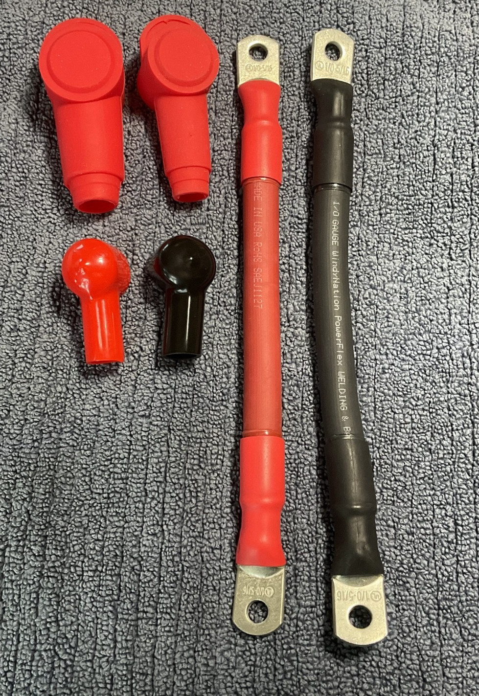 Pair 1/0 Gauge, 9" on center, 5/16" diam lug, Battery Cables Inverter Solar RV