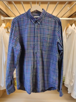 BURBERRY BRIT HEMD LARGE MARINE ROSA KARIERT LANGARM HERREN Button Up Down