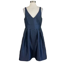 Alfred Sung Women's Cocktail Dress Size 10 Blue Satin Sleeveless Fit and Flare