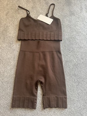 Cherry Koko Brown Ribbed Crop Top Shorts Set Size S / M 