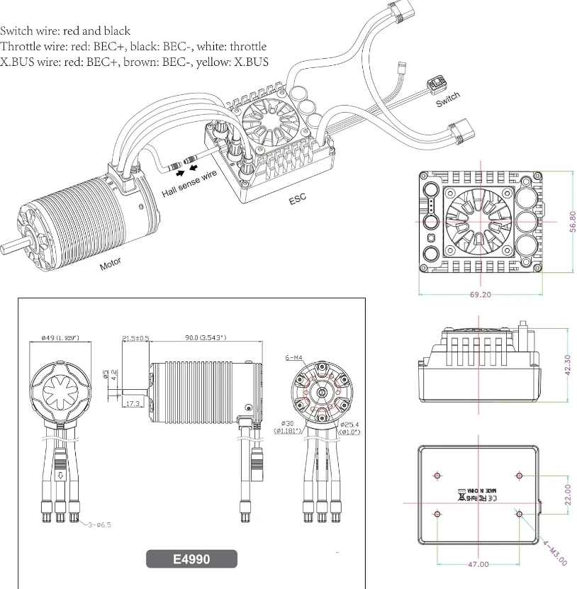 XC E4990 Motor & E6 Sensored Brushless ESC 200A 3-8S For 1/7 1/8 RC Car 1650KV - Image 2 of 4