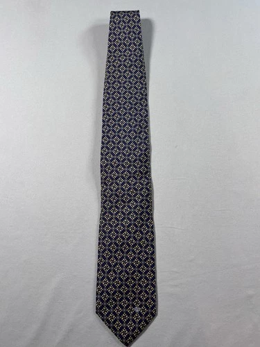 Vintage Gianni Versace Silk Tie Navy Blue Gold Medusa 3.5" Wide Geometric 90s - product listing photo