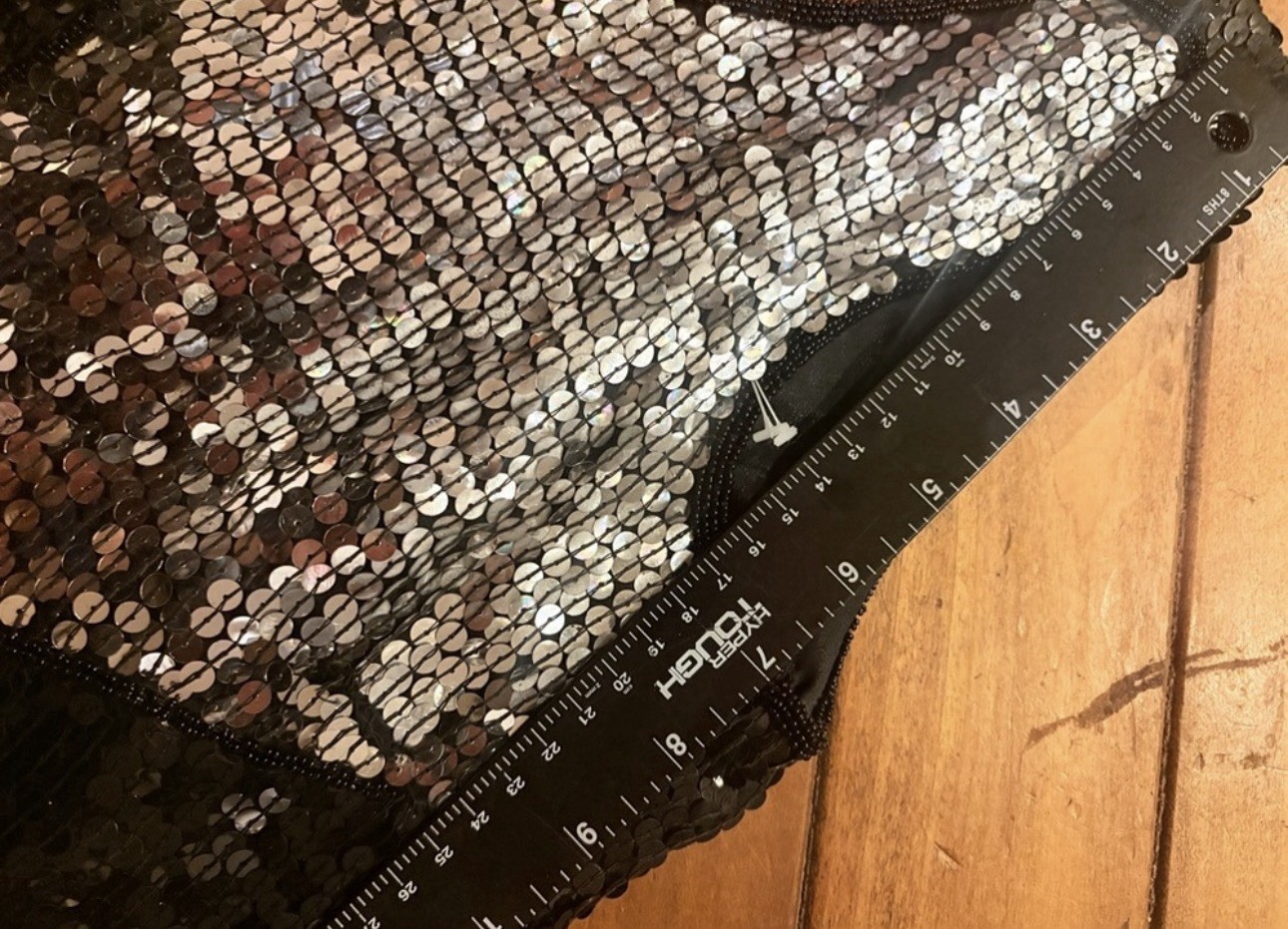 Vintage 100% Silk Sequin Patchwork Black Silver M… - image 10