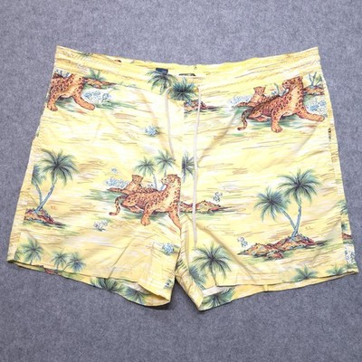Polo Ralph Lauren Swim Trunks Mens Large Yellow Leopard Palm  Mesh Lined VTG