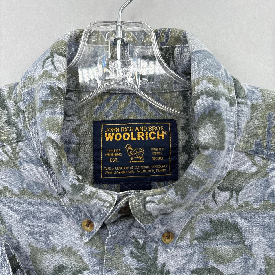 Camisa de Colección Woolrich Para Hombres XL Exterior Franela Abotonada Ciervo Alce Estampado por Todas Partes Foto 4 de 4