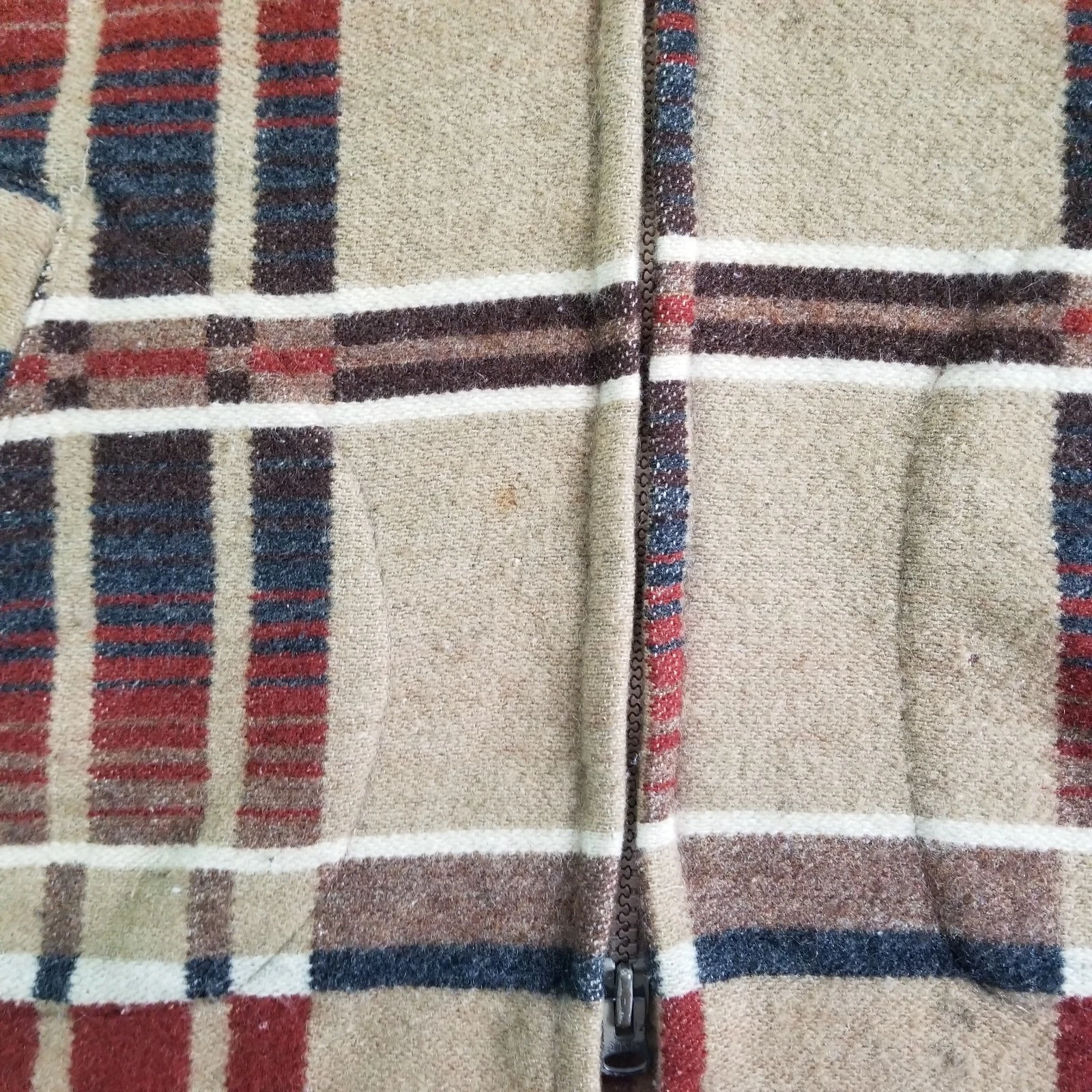 VTG Norm Thompson Jacket Mens Large Beige Plaid Wool Full Zip Baja Drug Rug 90s image 5