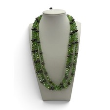 Green AB Faceted Glass Bead 3-Strand Statement Necklace Silver Toggle Clasp boho